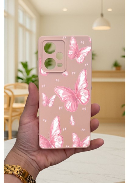 Redmi Note 12 Pro 5g Pembe Kelebek Desenli Silikon Darbe Emici Klasik Korumalı Rubber Kılıf fiyatları