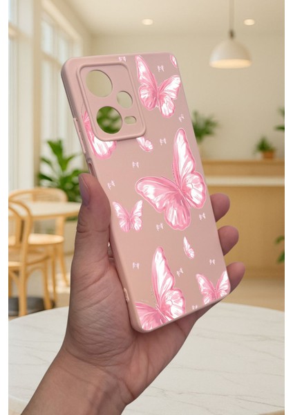 Redmi Note 12 Pro 5g Pembe Kelebek Desenli Silikon Darbe Emici Klasik Korumalı Rubber Kılıf modelleri
