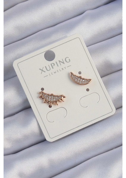 Xuping Rose Renk Zirkon Taşlı Ay ve Güneş Tasarımlı Küpe - TJ-BKP9429