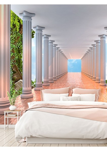 Çizgili Sütun Desenli Isı ve Ses Yalıtımlı Sağlıklı Tekstil Duvar Kağıdı modelleri