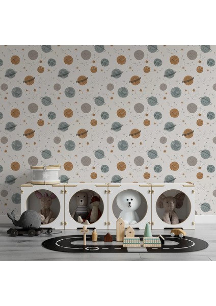 Gezegen Temalı Çocuk Odası Duvar Kağıdı -Isı ve Ses Yalıtımı Yırtılmaz modelleri