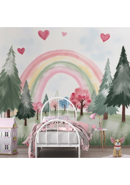 Çocuk Odası Pastel Gökkuşağı Temalı Tek Parça Duvar Kağıdı -Isı ve Ses Yalıtımı Yırtılmaz fiyatları