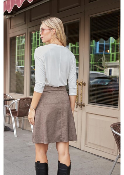 Kadın Kaliteli Modal Esnek Kumaş V Yaka Düşük Omuzlu Kapri Truvakar Kol Hafif Salaş Bluz-Krem indirimleri