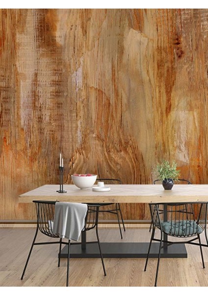 Eskitme Ahşap Desenli Isı ve Ses Yalıtımlı Sağlıklı Tekstil Duvar Kağıdı