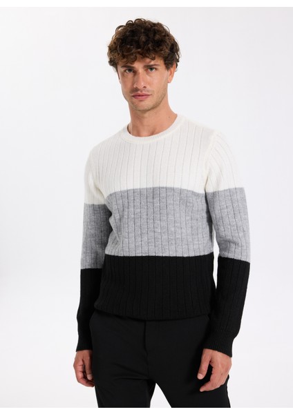 Bisiklet Yaka Slim Fit Düz Siyah Erkek Kazak F5WM-KZK 2272 modelleri