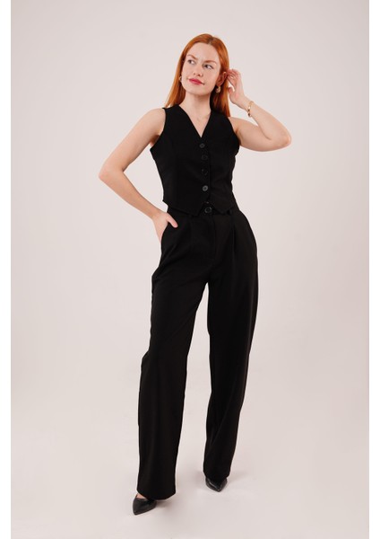 Premium Model Oturtmalı Siyah Pantolon