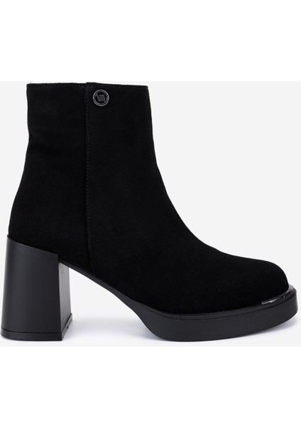 Kadın Hakiki Deri Siyah Süet Topuklu Bot 51 9044 Bn Bot SK25-26 Sıyah Suet