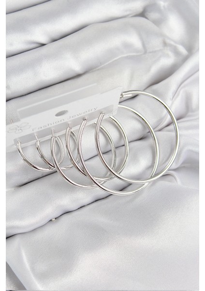 Pirinç Halka Model Gümüş Renk Kadın Set Küpe - TJ-BKP11040