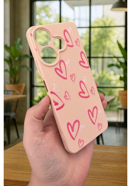 Xiaomi Redmi 13 4g Pembe Kalp Desenli Silikon Darbe Emici Klasik Korumalı Rubber Kılıf modelleri