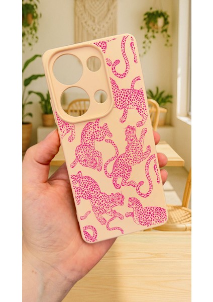 Xiaomi Redmi Note 13 Pro 4g Pembe Leopar Desenli Silikon Darbe Emici Klasik Korumalı Rubber Kılıf