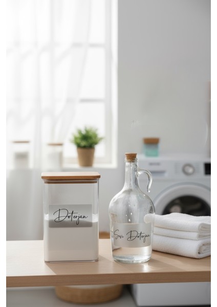 Girid Series Ahşap Kapaklı Şeffaf Etiketli Deterjan Kavanozu ve Sıvı Deterjan Şişesi 1500ML fiyatları