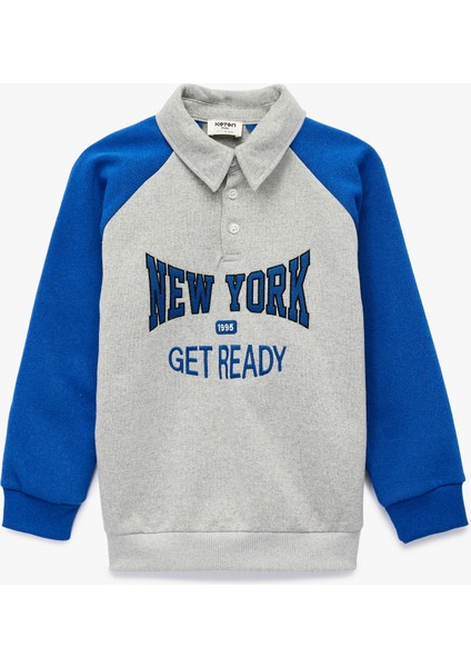 Nakışlı Uzun Kollu Polo Yaka Sweatshirt