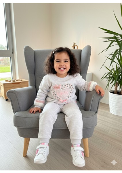 Kız Çocuk Peluş Detaylı Kabartmalı Kalın Takım Cepli %100 Pamuk Kalpli fiyatları