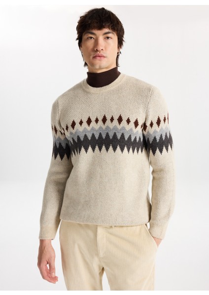 Bisiklet Yaka Normal Örgü Desenli Kırık Beyaz Erkek Kazak M5WM-KZK1553 fiyatları