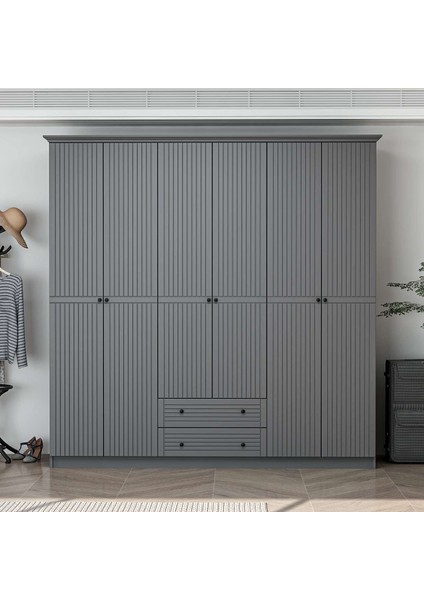 Bona Country 6 Mebran Kapaklı 2 Çekmeceli Gardırop-Antrasit