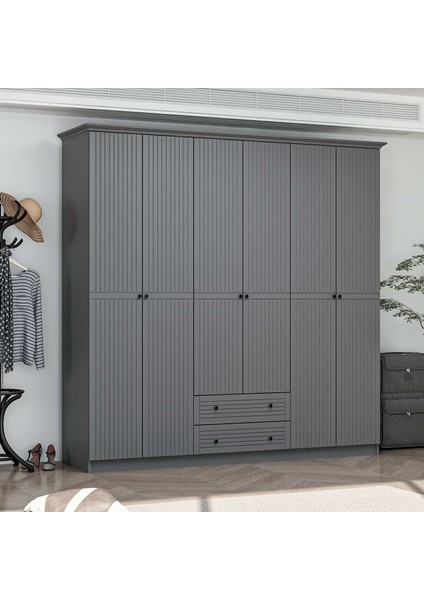 Bona Country 6 Mebran Kapaklı 2 Çekmeceli Gardırop-Antrasit fiyatları