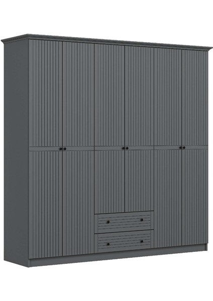 Bona Country 6 Mebran Kapaklı 2 Çekmeceli Gardırop-Antrasit