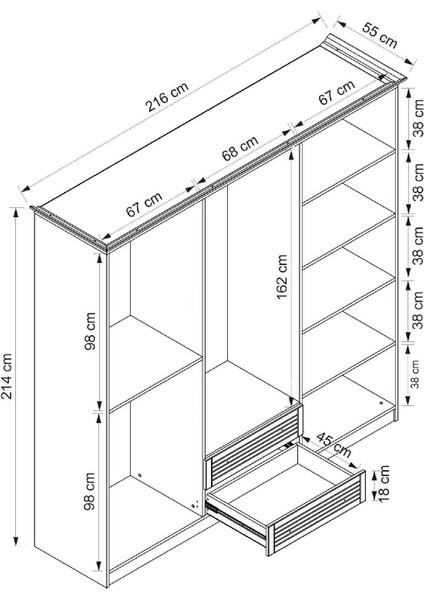 Bona Country 6 Mebran Kapaklı 2 Çekmeceli Gardırop-Antrasit