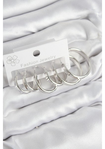 Pirinç Halka Model Gümüş Renk Kadın Set Küpe - TJ-BKP11048