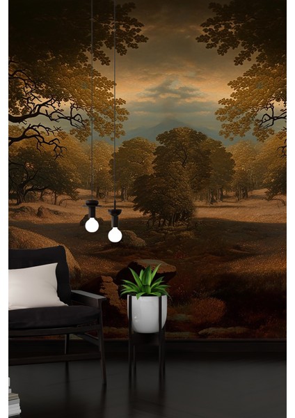 Doğa Manzara Desenli Tekstil Duvar Kağıdı Isı ve Ses Yalıtımlı modelleri