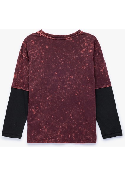 Pamuklu Uzun Kollu Bisiklet Yaka Baskılı Oversize Tişört fiyatları