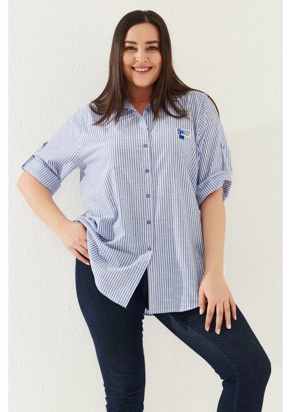 Büyük Beden Kadın Çizgili Gömlek – Rahat Kesim, Şık Tasarım