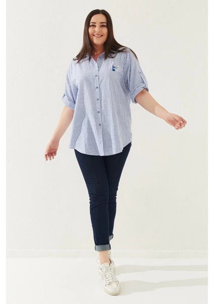 Büyük Beden Kadın Çizgili Gömlek – Rahat Kesim, Şık Tasarım fiyatları