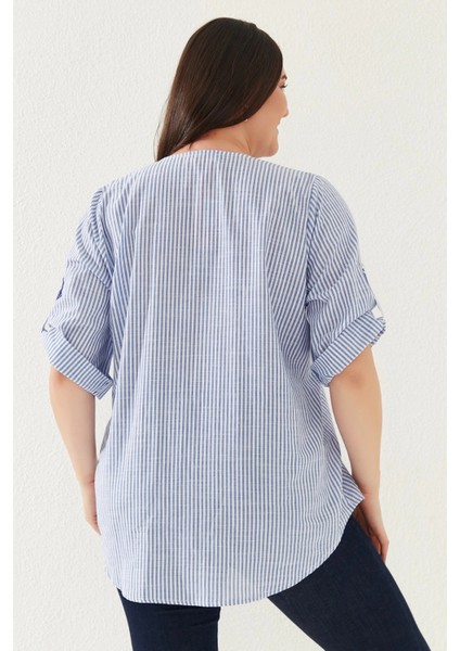 Büyük Beden Kadın Çizgili Gömlek – Rahat Kesim, Şık Tasarım fırsatları