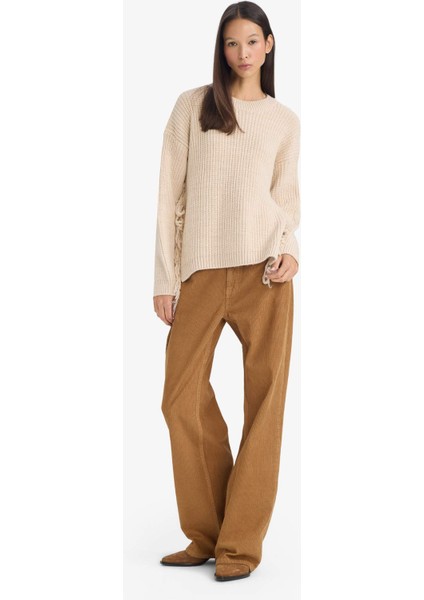 Straight Wide Fermuarlı Normal Bel Standart Boy Kadife Pantolon G1618AX25AU