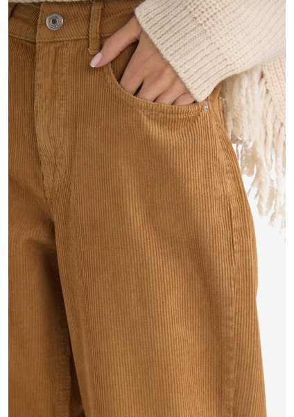 Straight Wide Fermuarlı Normal Bel Standart Boy Kadife Pantolon G1618AX25AU fırsatları