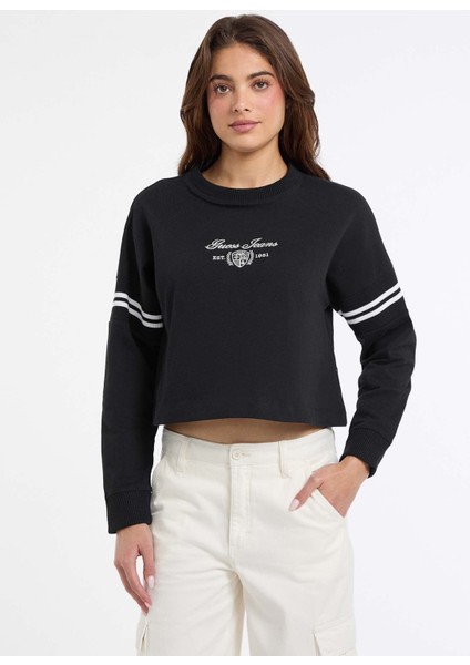 Yuvarlak Yaka Baskılı Siyah Kadın Sweatshırt Guess Jeans Kadın Sweatshirt fiyatları