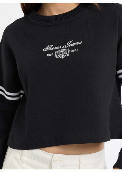 Yuvarlak Yaka Baskılı Siyah Kadın Sweatshırt Guess Jeans Kadın Sweatshirt modelleri
