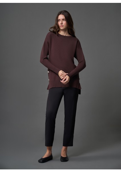 Bisiklet Yaka Düz Kahve Kadın Tunik M1MZ1030240013