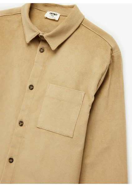 Pamuklu Uzun Kollu Cepli Düğmeli Kadife Gömlek modelleri