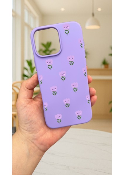 iPhone 16 Pro Max -Mini Lale Desenli Silikon Darbe Emici Klasik Korumalı Rubber Kılıf
