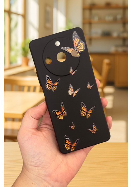 Realme 11 Pro Uyumlu Turuncu Kelebek Desenli Silikon Darbe Emici Klasik Korumalı Rubber Kılıf