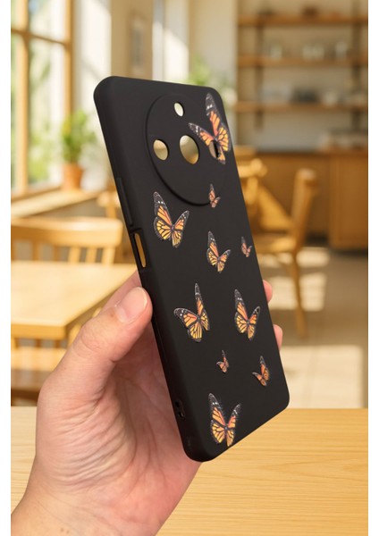 Realme 11 Pro Uyumlu Turuncu Kelebek Desenli Silikon Darbe Emici Klasik Korumalı Rubber Kılıf modelleri