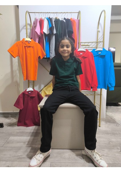 unisex Çocuk Genç Polo Yaka Kısa Kol Okul Günlük Tişört, Nefes Alabilen Kumaş