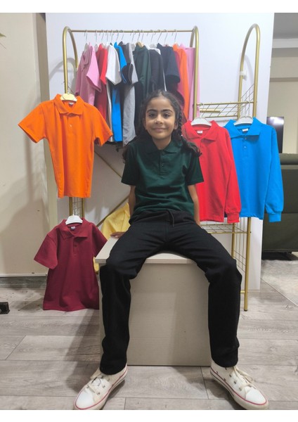 unisex Çocuk Genç Polo Yaka Kısa Kol Okul Günlük Tişört, Nefes Alabilen Kumaş fırsatları