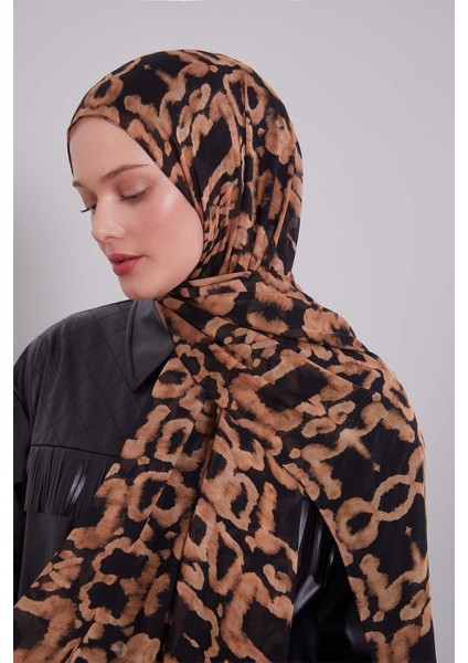 Siyah-Camel Leopar Desen Vivian Şal