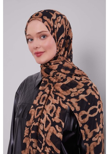 Siyah-Camel Leopar Desen Vivian Şal modelleri