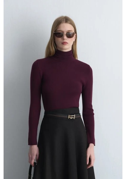 Balıkçı Yaka Basic Triko - Mürdüm