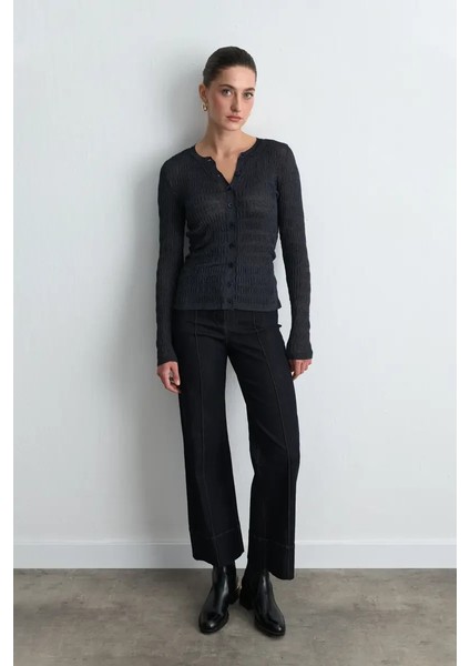 Gofreli Triko Hırka - Lacivert