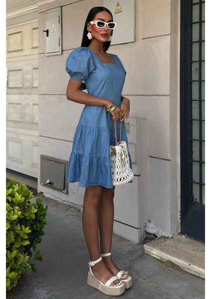 Kare Yakalı ve Gipe Detaylı Tensel Elbise 2883 fiyatları