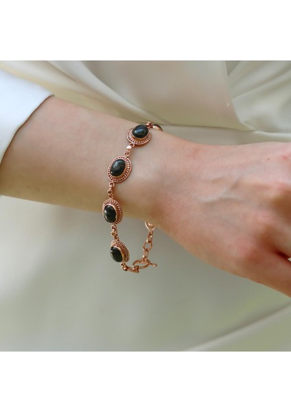 Oval Onix Taşlı Rose Gold Gümüş Bileklik fiyatları