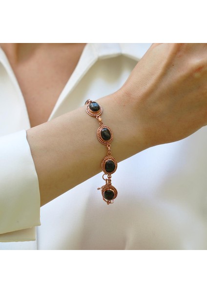 Oval Onix Taşlı Rose Gold Gümüş Bileklik modelleri