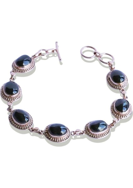 Oval Onix Taşlı Rose Gold Gümüş Bileklik fırsatları