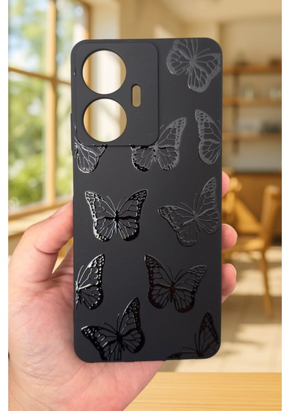 Realme C55 Uyumlu Siyah Kelebek Desenli Silikon Darbe Emici Klasik Korumalı Rubber Kılıf fiyatları