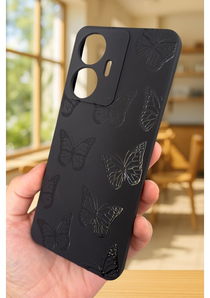 Realme C55 Uyumlu Siyah Kelebek Desenli Silikon Darbe Emici Klasik Korumalı Rubber Kılıf modelleri
