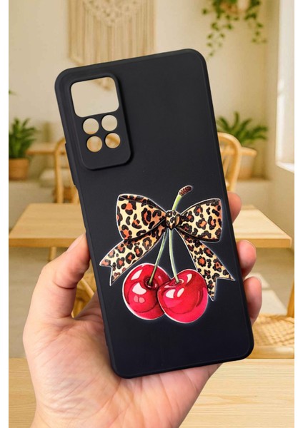 Redmi Note 11PRO/NOTE 12PRO4G-KIRAZ Leopar Fiyonk Desenli Silikon Darbe Emici Rubber Kılıf